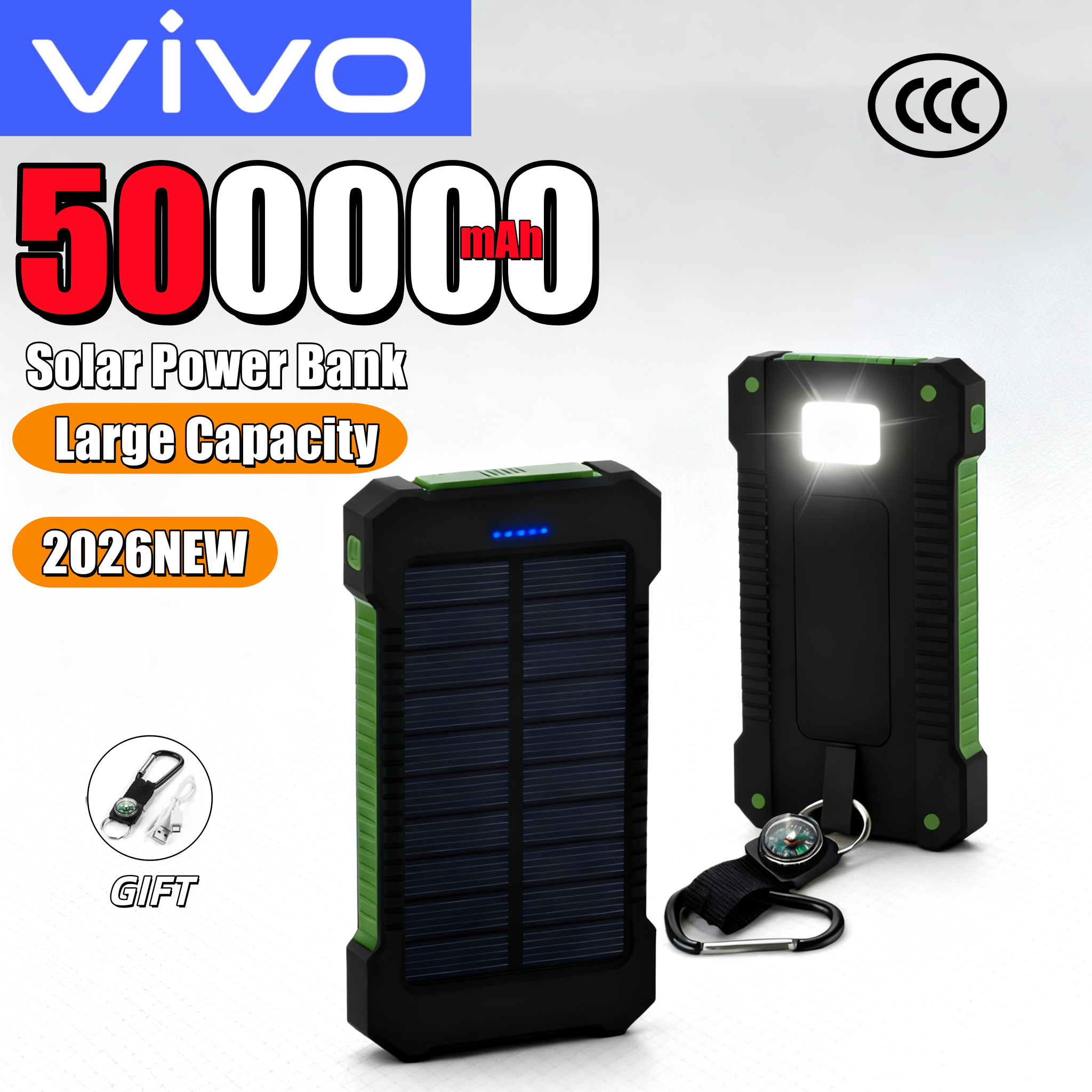 Solar Emergency Charger - VIVO 500000mAh Solar Power Bank High