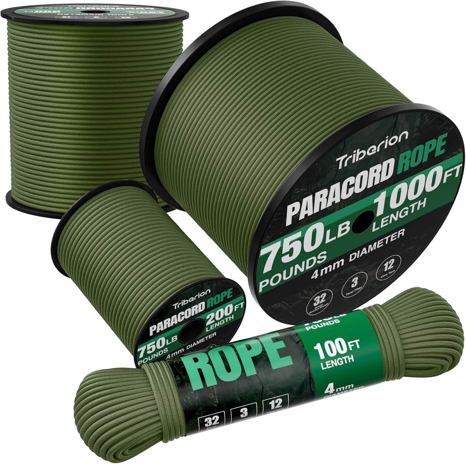 Para Cord 1000Ft - 750 lb Paracord Rope 1000ft/500ft/200ft/100ft 5/32