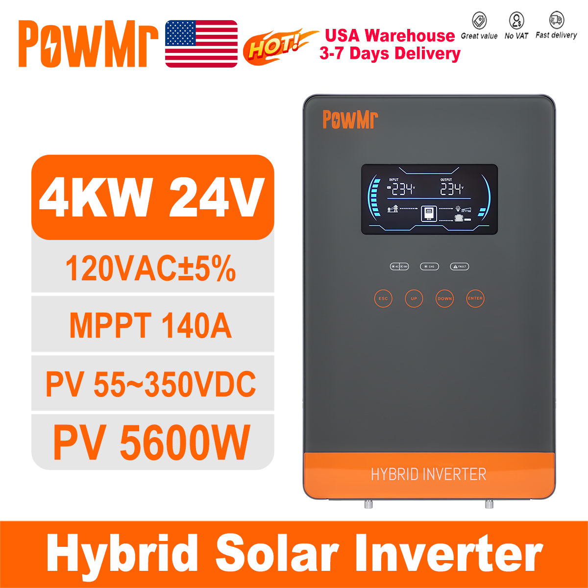 PowMr USA 4000W 24V Hybrid Sol – Solar Emergency Charger Bewertung und Preis